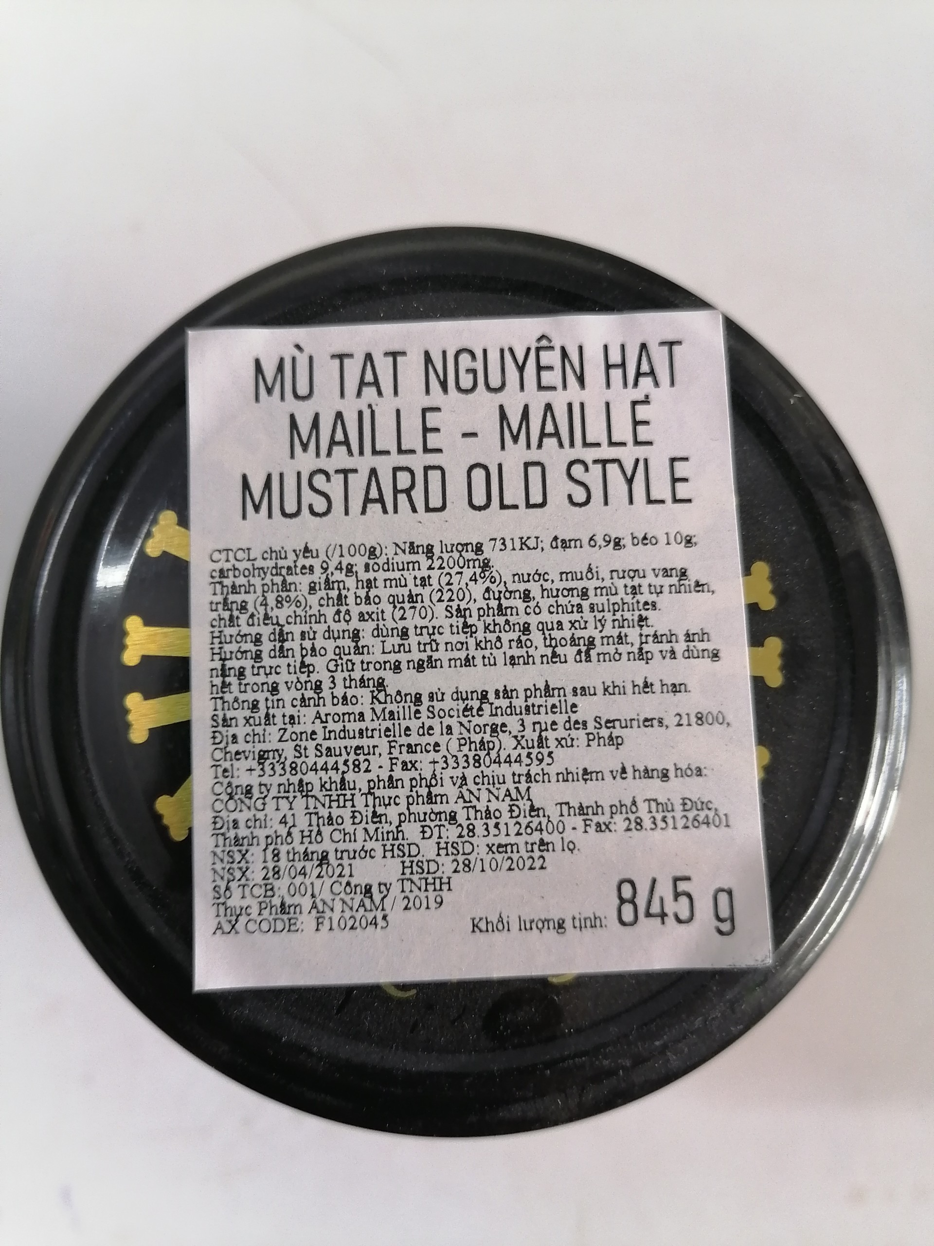 MAILLE [LỌ LỚN 845g – NGUYÊN HẠT] MÙ TẠT VÀNG [France] Dijon Wholegrain Mustard (anm)