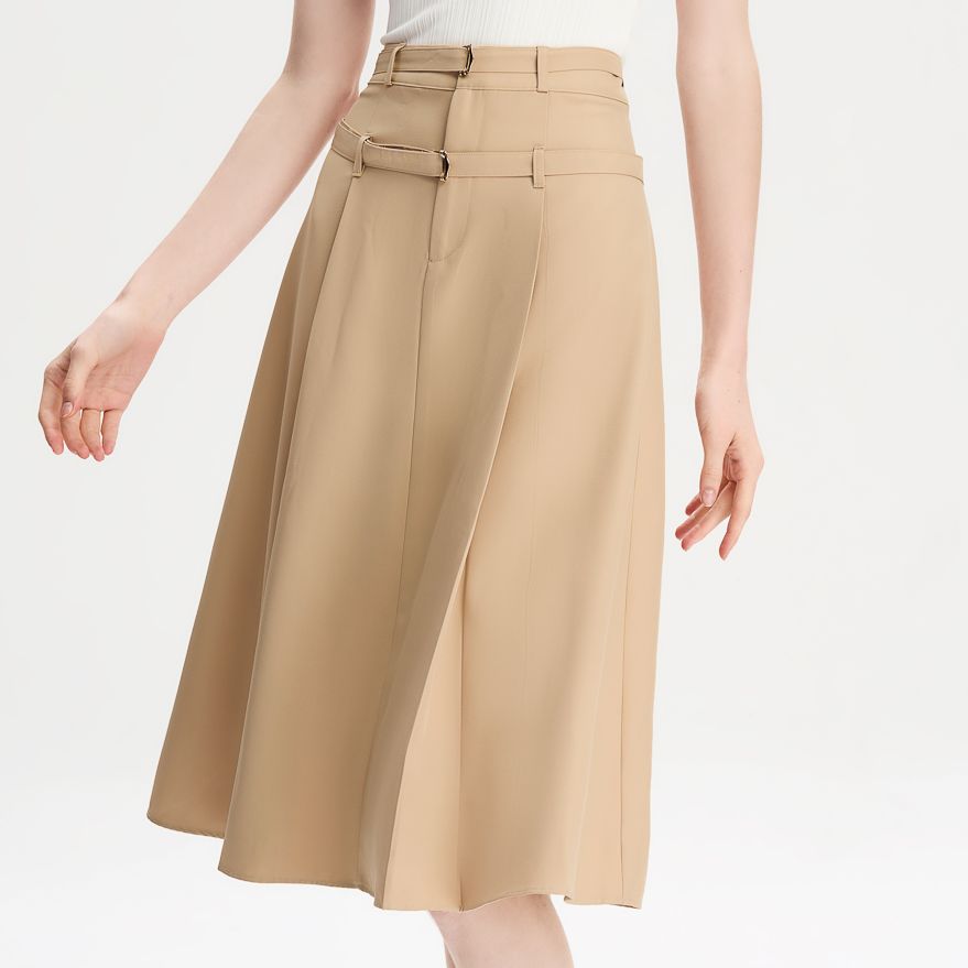 Chân váy midi xòe cotton lạnh dây lưng kiểu Maybi