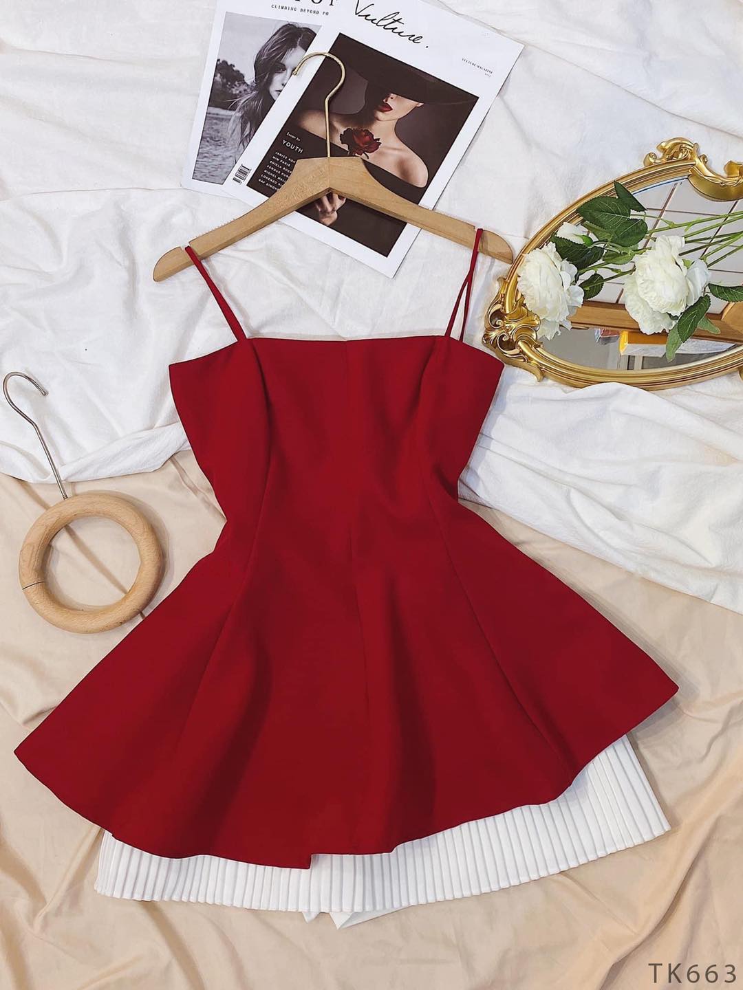 [Ảnh thật] Áo peplum 2 dây xòe lệch tà
