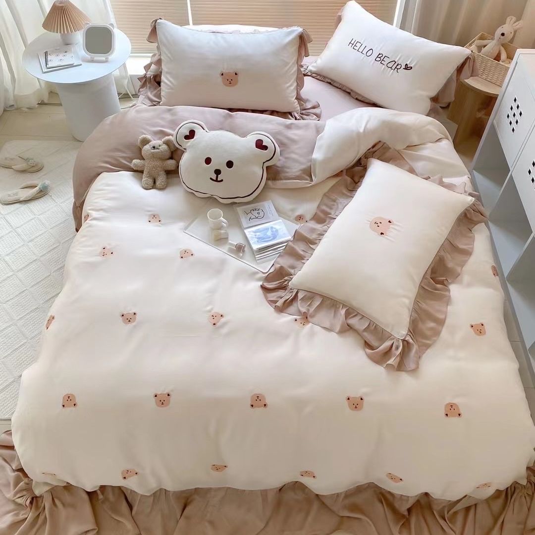 Bộ chăn ga tencel Hlhome thêu gấu teddy dễ thương