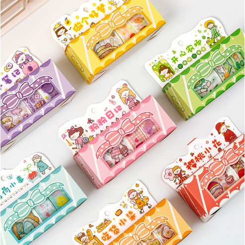 Hộp Washi Tape 5 Cuộn Băng Keo Sticker Giấy Trang Trí Sổ Lưu Niệm DIY - Văn Phòng Phẩm Sáng Tạo