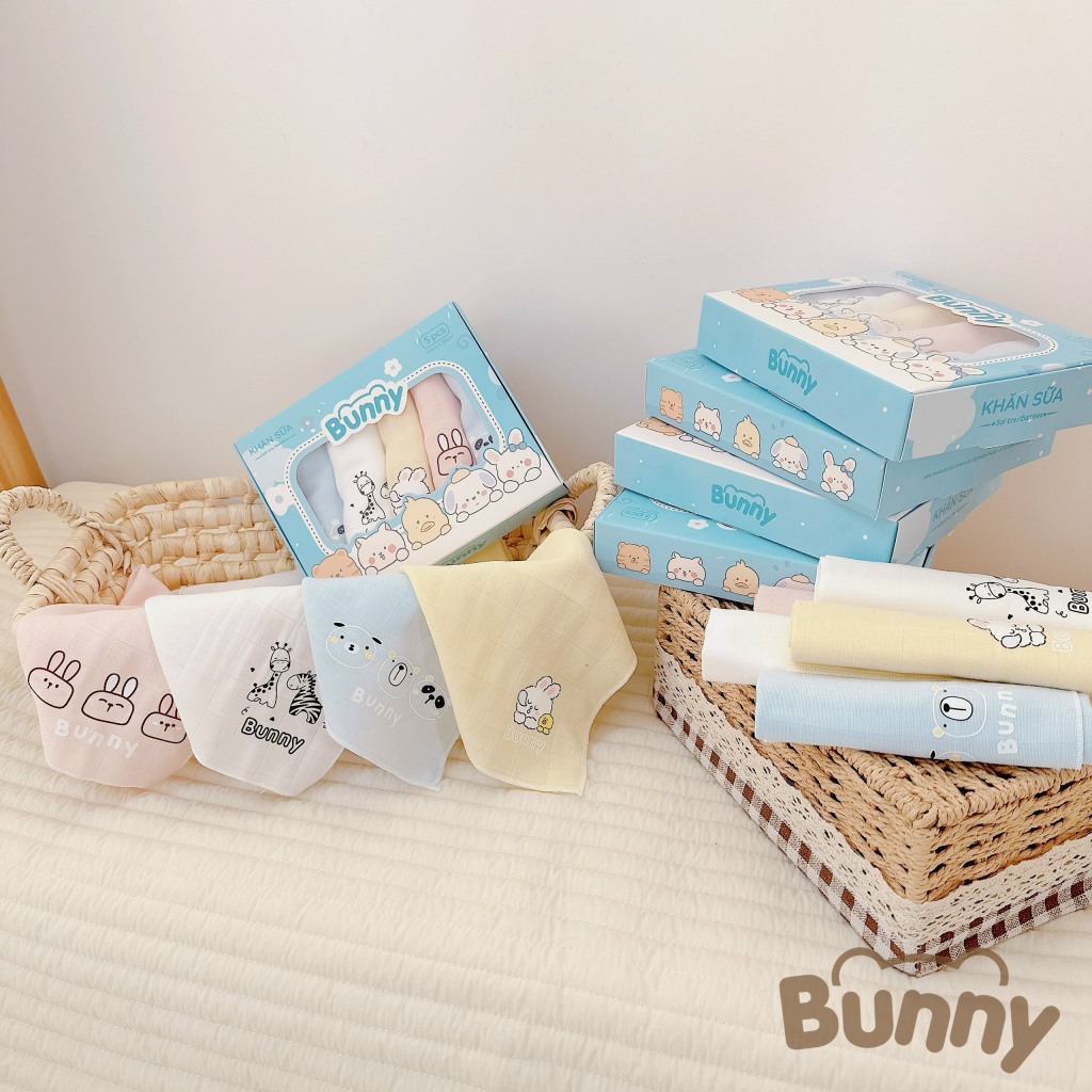 Set 5 Khăn Sữa Sợi Tre Muslin Bunny Cho Bé