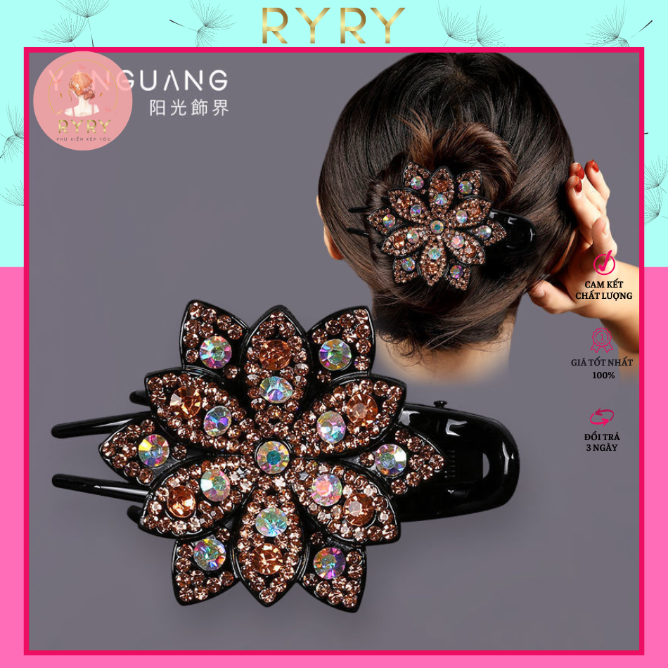 Kẹp Tóc Mỏ Vịt Đính Đá Hình Hoa Phong Cách Retro Mới