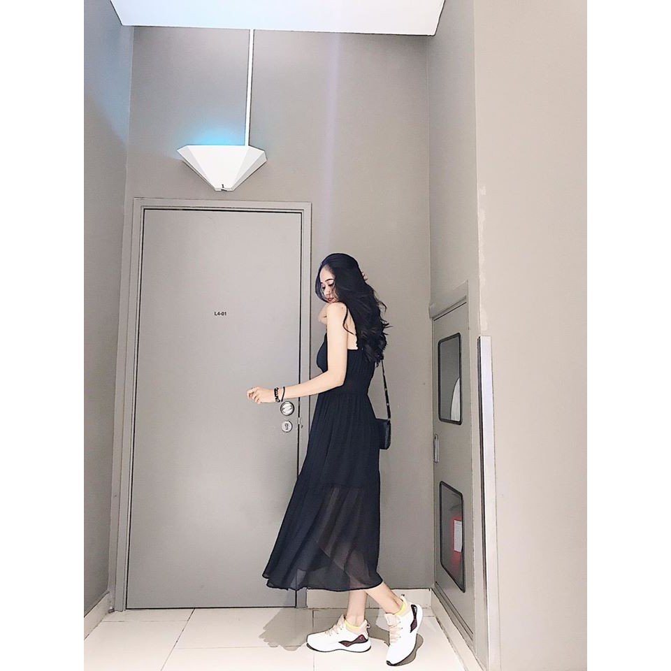 [HCM]Đầm maxi bo eo voan đen đi biển siêu hot