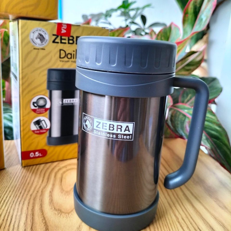 [HCM]Ca nước giữ nhiệt Inox hai lớp có quai 500ml - ZE112901 Zebra Thái Lan