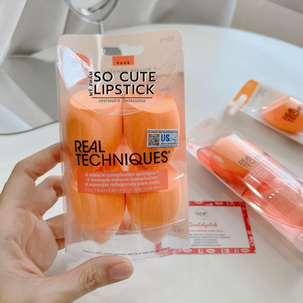 Mút Tán Nền Real Techniques Miracle Complexion Sponge (Cam)- Powder Sponge (Hồng) - Airblend Sponge (Xanh)