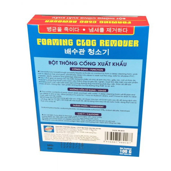 Hộp bột thông cống 100g xuất khẩu Hando GT016