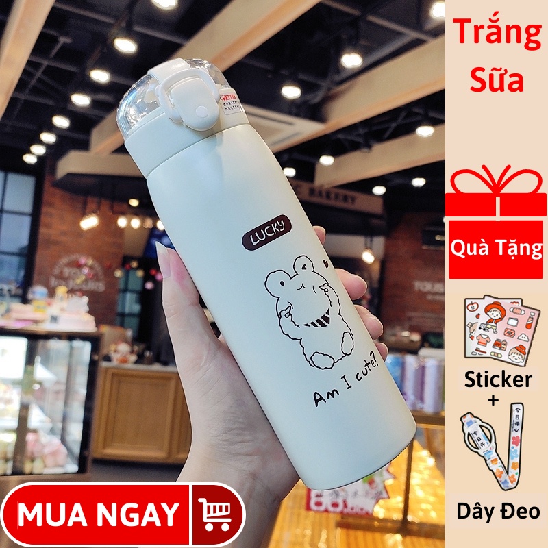 Bình giữ nhiệt đựng nước dung tích 500ml INOX 304 thép không gỉ dễ thương Ly Cốc giữ nhiệt có ống hút kèm sticker và dây