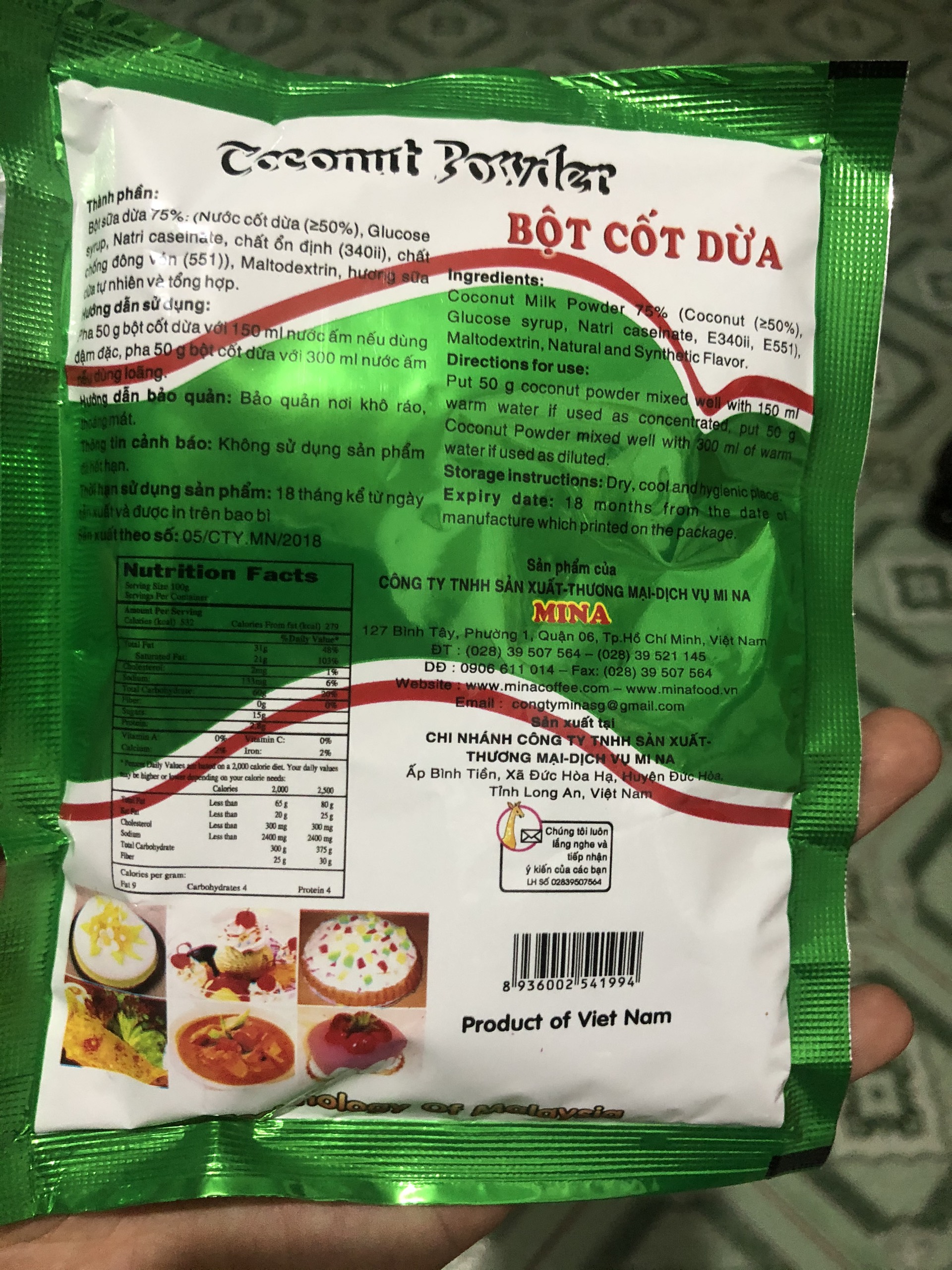 COMBO 5 GÓI BỘT CỐT DỪA 5 X 50G