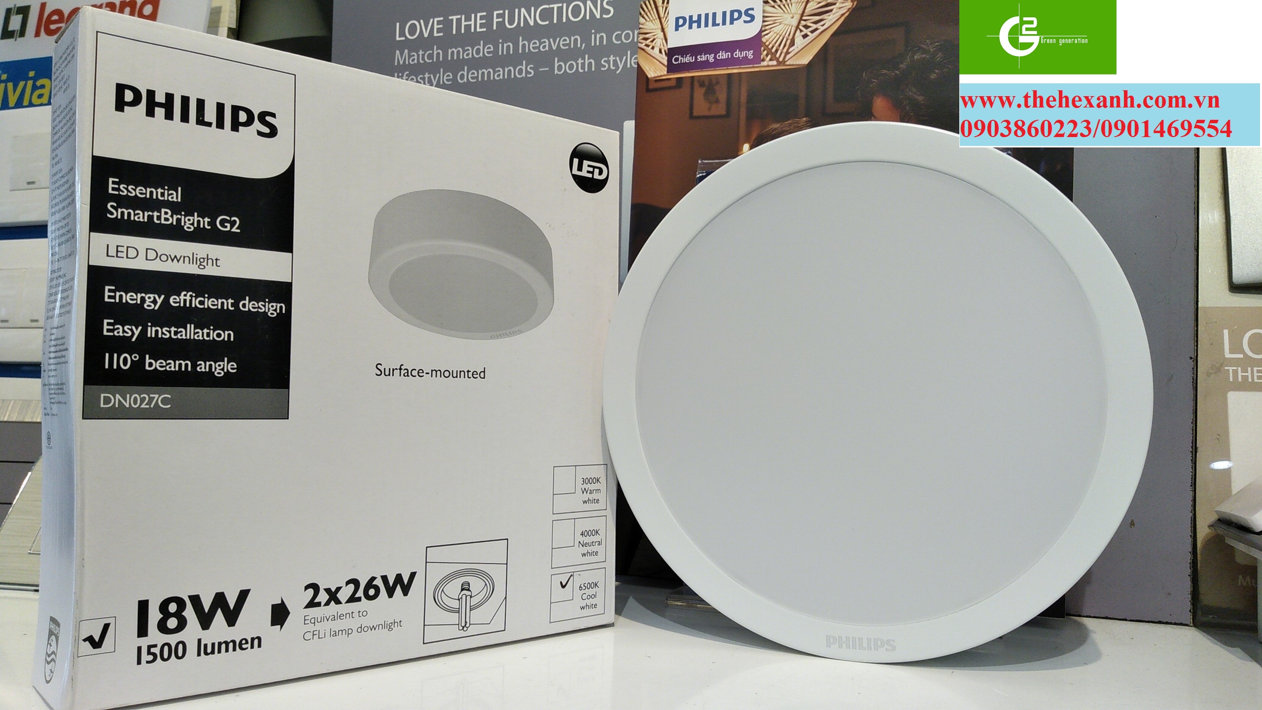 Bộ đèn nổi ốp trần Philips LED DN027C 18W D200 (Trắng/Vàng/Trung tính)