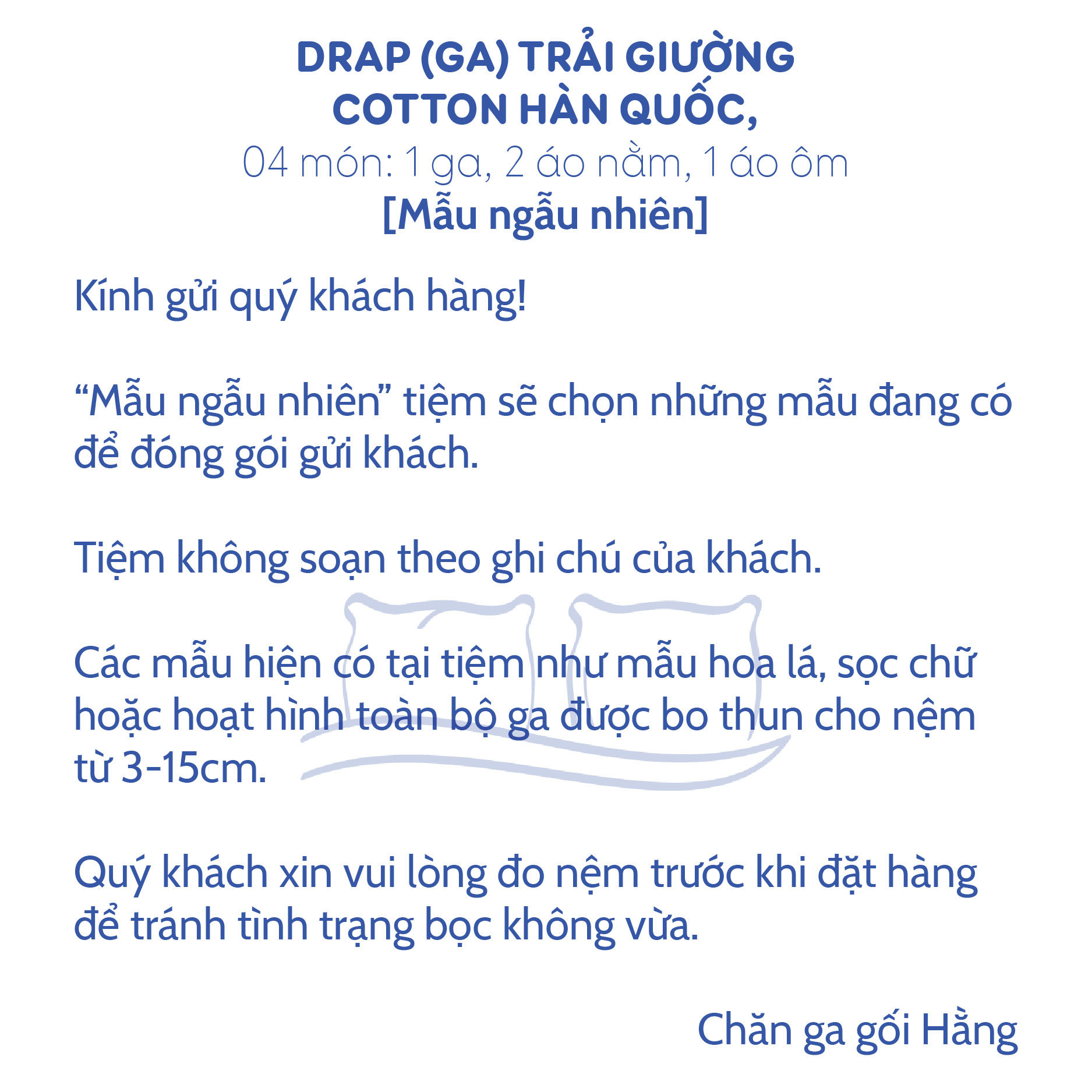 Drap cotton Hàn [Mẫu ngẫu nhiên] combo 4 món. (1 ga, 1 áo ôm, 2 áo nằm) không pha polly.