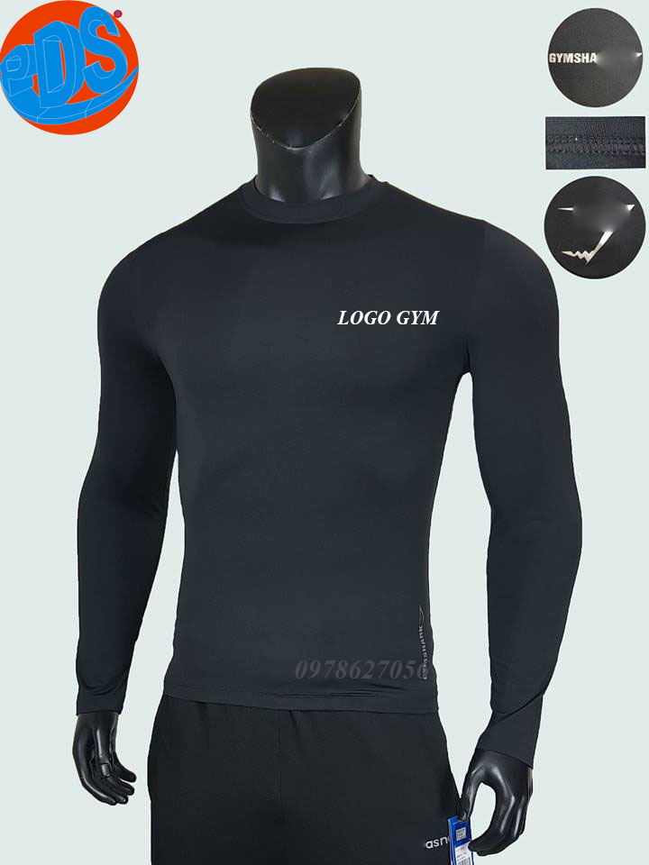 Áo giữ nhiệt nam GYMSHARK, áo thun co dãn 4 chiều logo cá mập