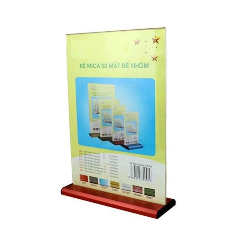 [HCM]Kệ Mica 2 mặt A5 ngang - Đế lùa nhôm - E34 - 210x150mm