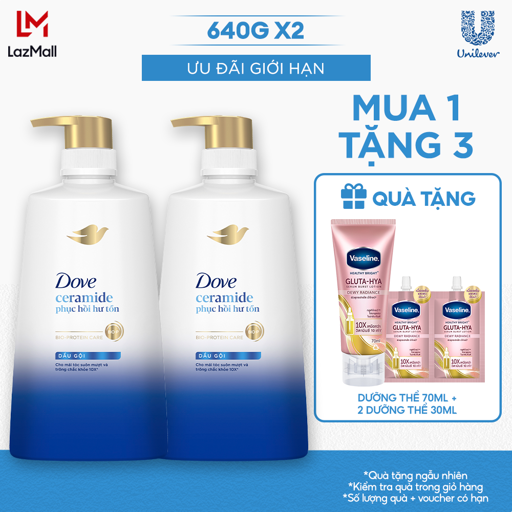 Combo Dầu Gội, Kem Xả Dove Ceramide Phục hồi hư tổn 640g, 610g