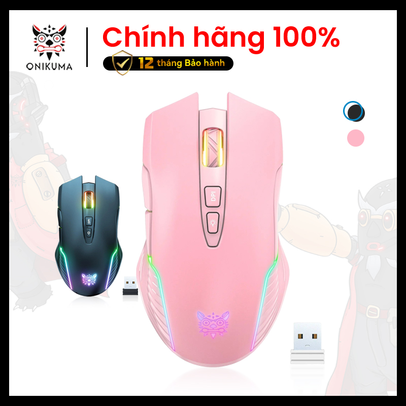 Chuột chơi game bluetooth không dây có thể sạc lại ONIKUMA CW905 màu hồng với đèn RGB, có thể điều chỉnh DPI 5 tốc độ