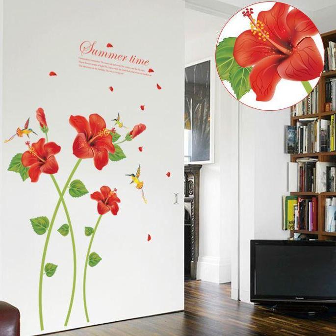Decal trang dán tường hoa dâm bụt đỏ sk9069