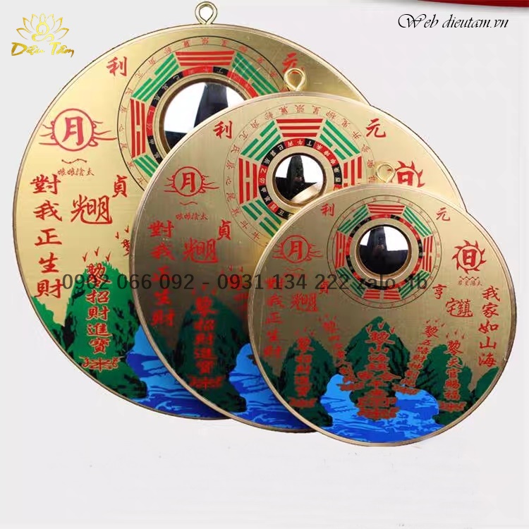 Gương bát quái đồng tranh sơn hải trấn phong thủy trấn nhà, hóa giải hướng xấu 16cm đồ thờ cúng phong thủy Diệu TÂM