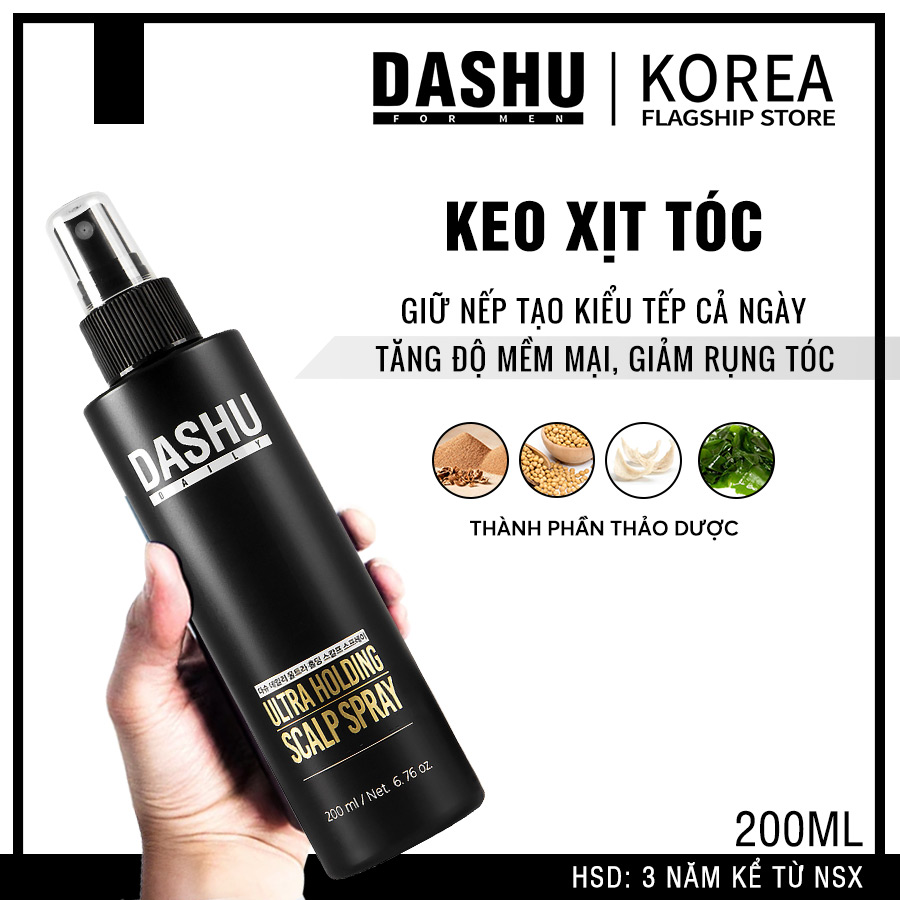 Giảm giá Keo xịt tóc Nam 2 in 1 xit cố định tóc và bảo vệ da đầu Dashu  Daily Ultra Holding Scalp 200ml gôm xịt giữ nếp tóc nam chiết xuất