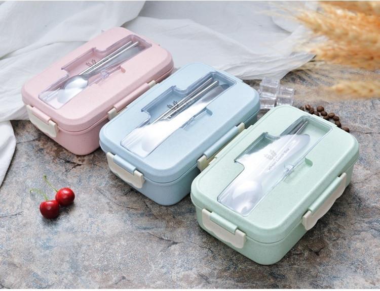 [HOT] Hộp đựng cơm lúa mạch 3 ngăn - tặng kèm thìa và đũa inox
