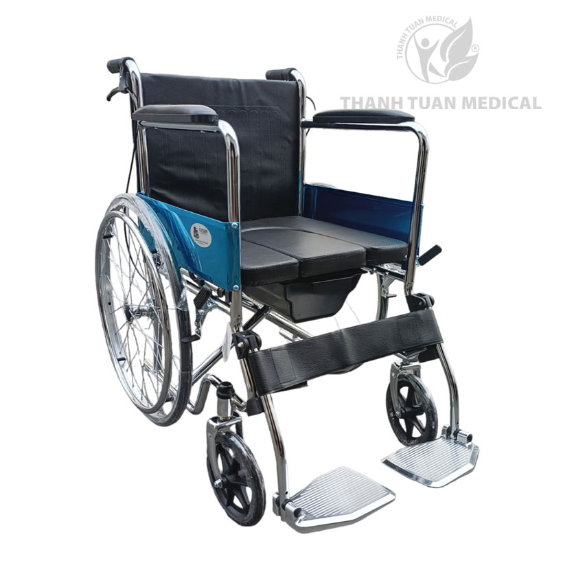 Xe lăn có bô vệ sinh Lucass X89 – Xe lăn cho người già, gấp gọn phần để chân, có thắng an toàn