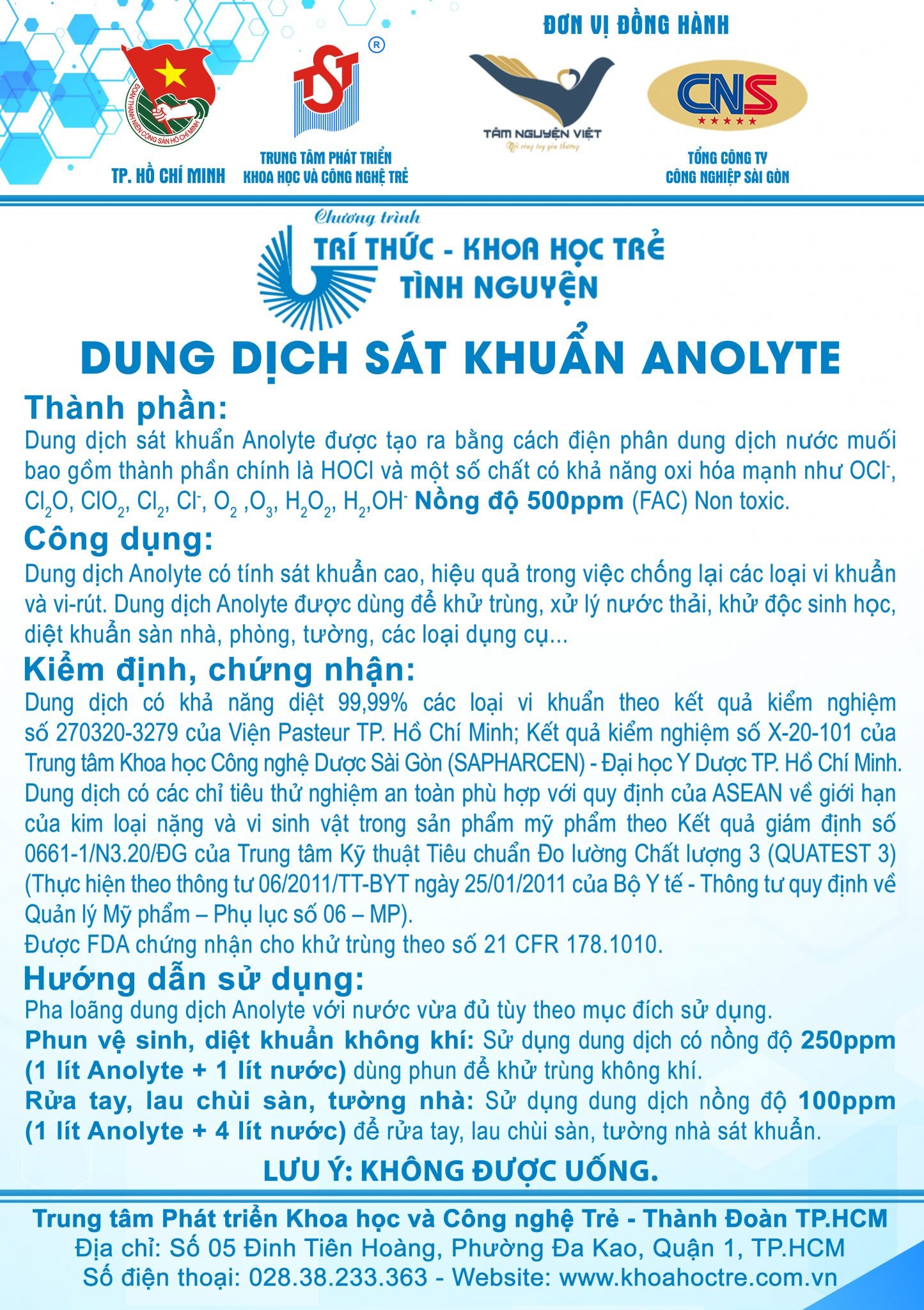 Dung dịch sát khuẩn muối điện phân Anolyte - Can 5 lít