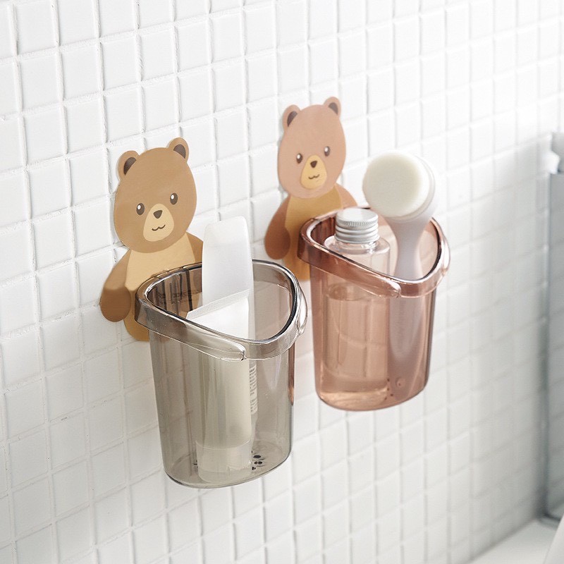 Cốc gấu đựng bàn chải kem đánh răng dán tường