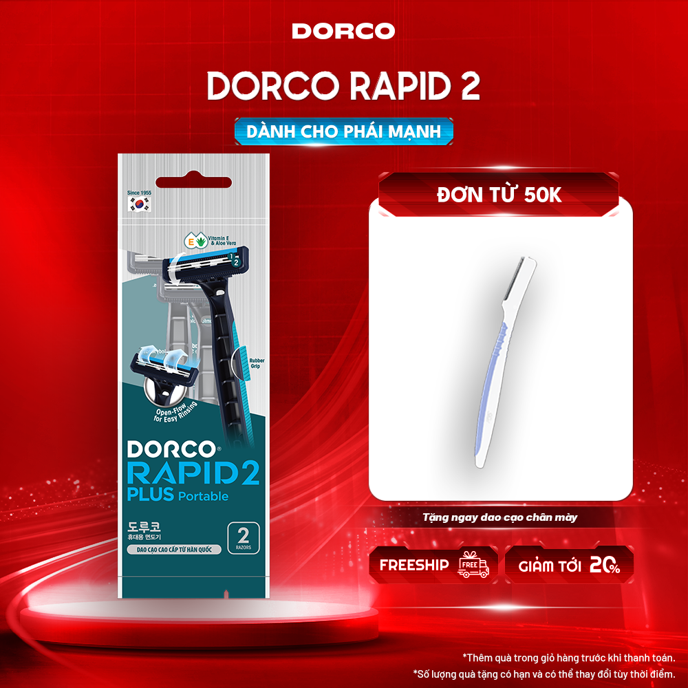 DORCO RAPID 2 PLUS - Dao Cạo Râu Hàn Quốc 2 Lưỡi - Túi Gồm 2 Cây Dao Cạo