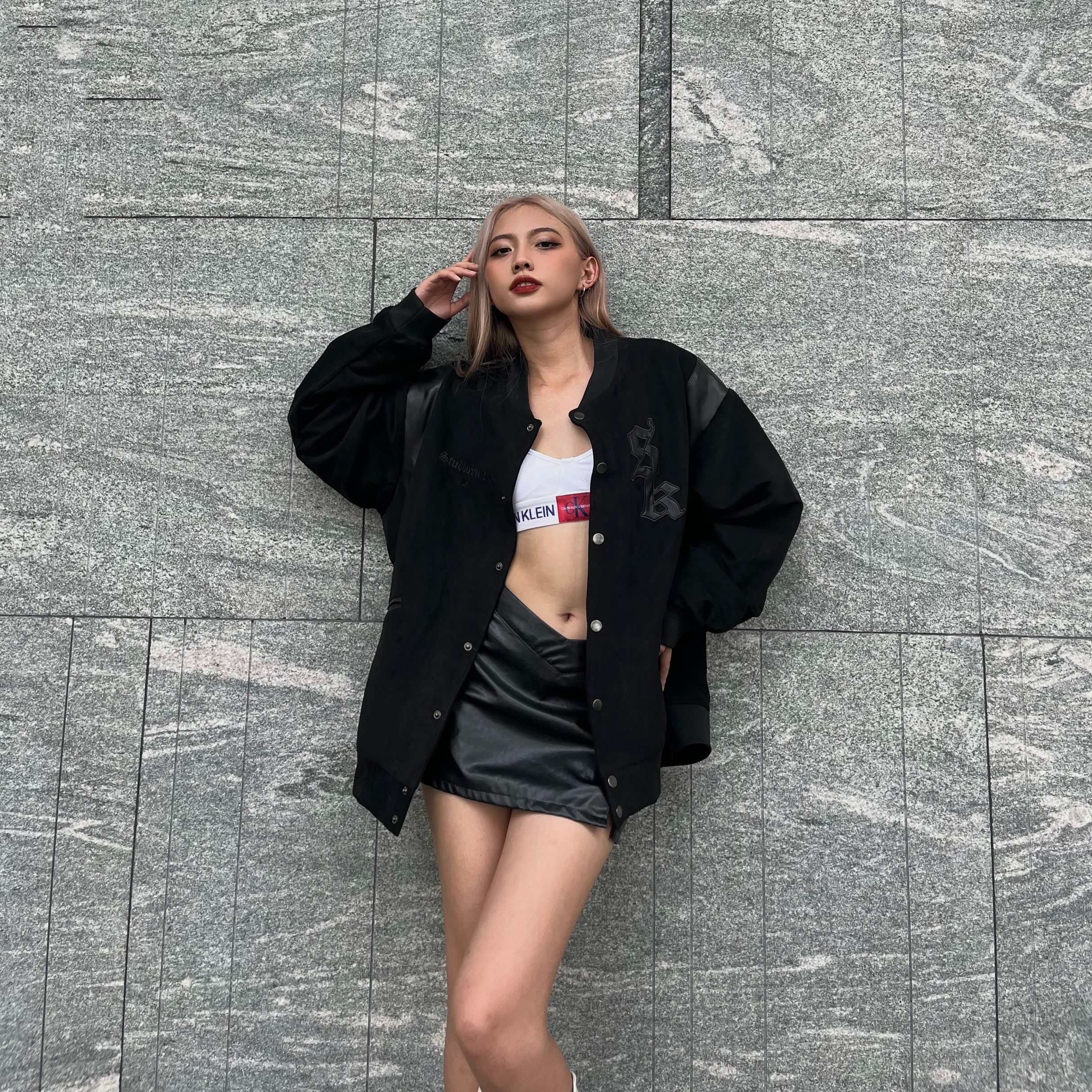Áo Khoác ISME SK Varsity Jacket - Black/Grey/Mossgreen