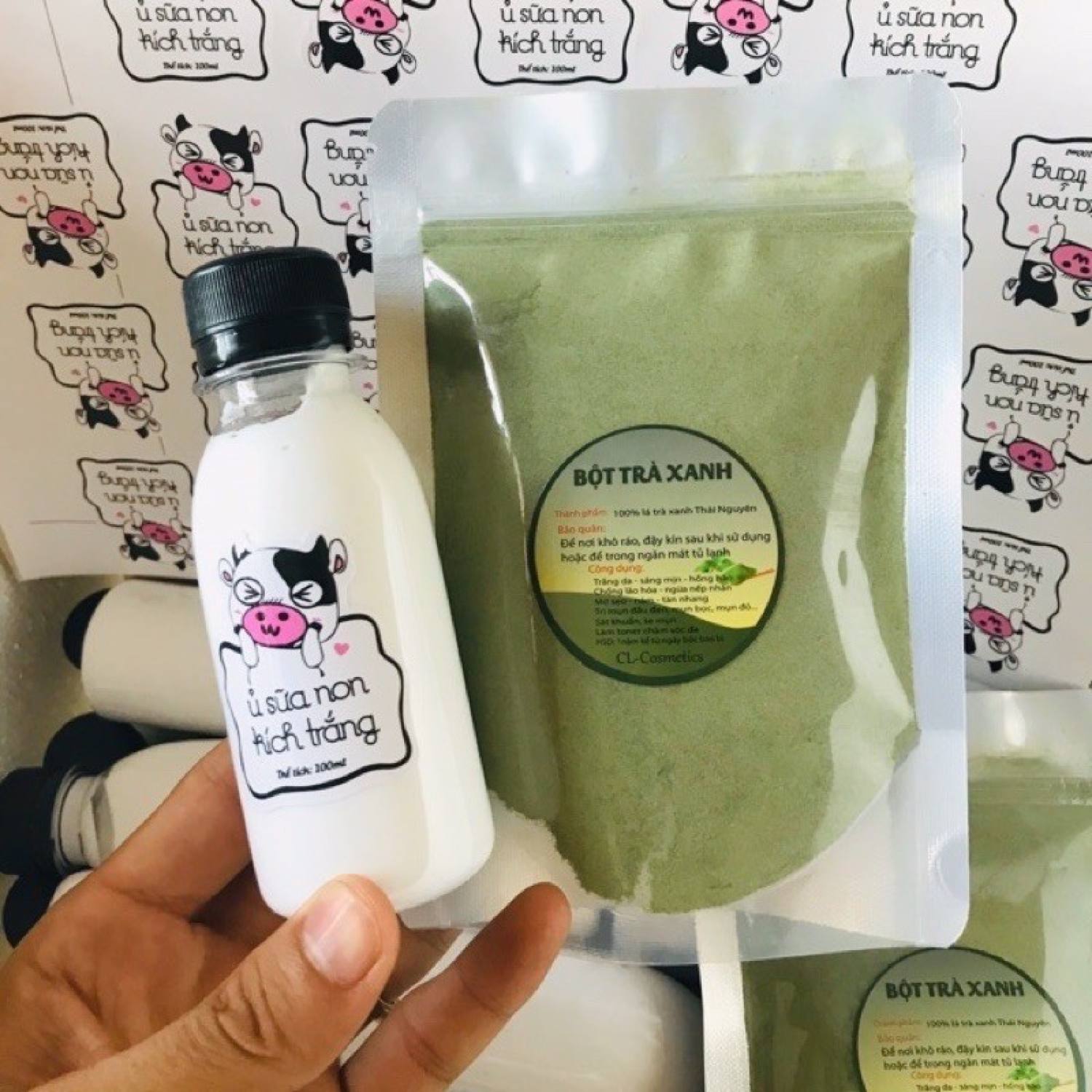 Combo 100gr Bột trà xanh + ủ trắng sữa non đắp mặt