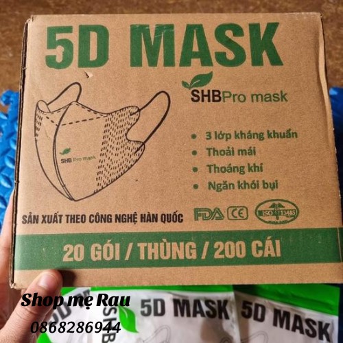 Thùng 200 chiếc khẩu trang 3 lớp kháng khuẩn 5d shb pro mask