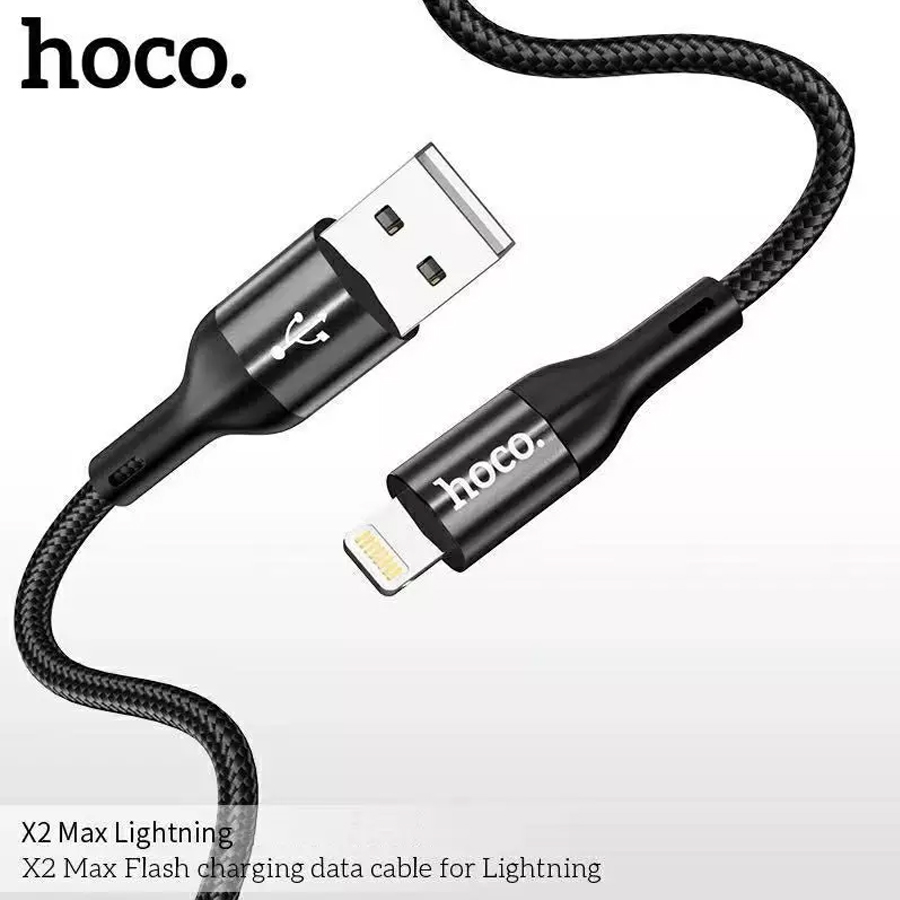 Cáp sạc nhanh 3A Hoco X2 Max Lightning USB, đầu sạc chống gãy, bọc dù, hỗ trợ data cho IOS dài 25cm