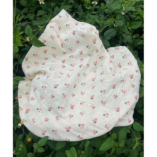 Vải xô muslin 2 lớp cao cấp chùm hoa nhí may áo váy đồ bộ