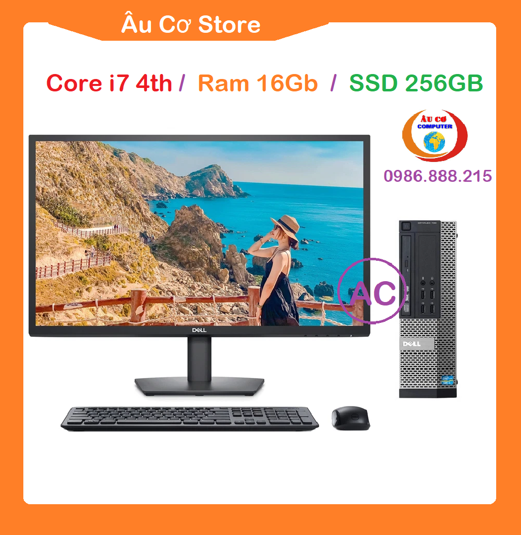 Bộ máy tính đồng bộ dell 🎁âu cơ store🎁 dell optiplex 7020/3020 cpu core i7 4th /ram 16gb / ssd 240g , dell 19 wide led - bảo hành 12t