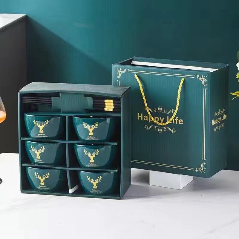 Chén Bát, Bộ bát đĩa ăn cơm Bộ 5 chén dĩa, Bộ 6 chén ăn cơm gốm sứ in họa tiết đáng yêu bát ăn cơm cao cấp có hộp đi kèm làm quà tặng cực sang- Họa tiết tự chọn Tramanhshop