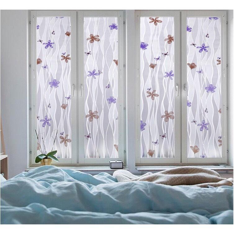5 mét decal dán kính mờ khổ 45cm có sẵn keo - hoa bướm tím tk0001