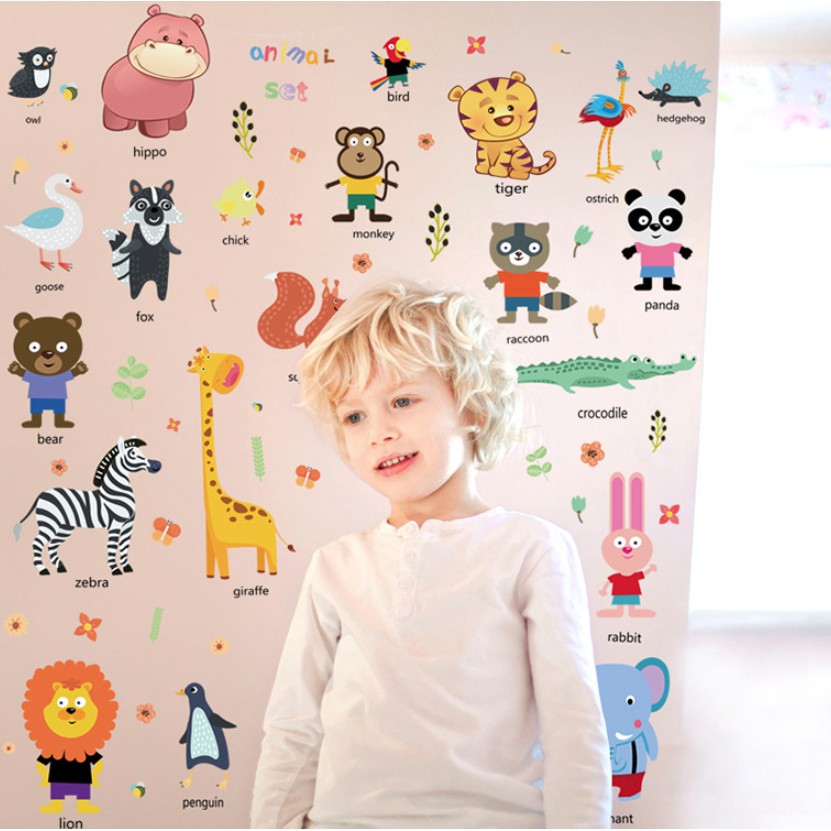 Decal Dán Tường Thú Tiếng Anh 92025  Có Keo Sẵn