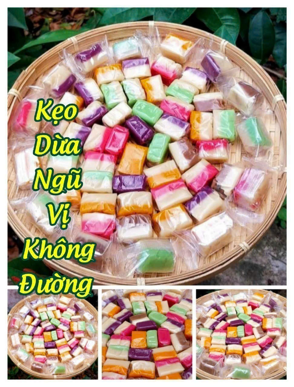 Túi 1kg kẹo dừa sáp ngũ vị không đường - đặc sản bến tre - kẹo dừa bến tre - đồ ăn vặt