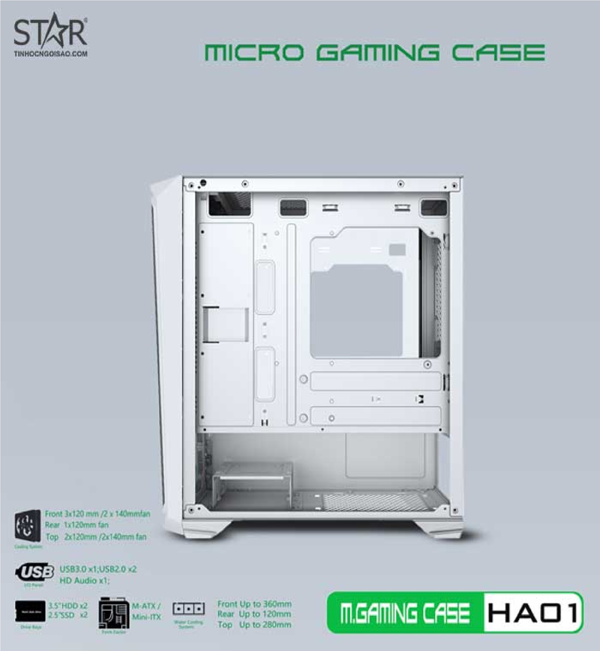Case Gaming VSP HA01 Mini Tower (Trắng)