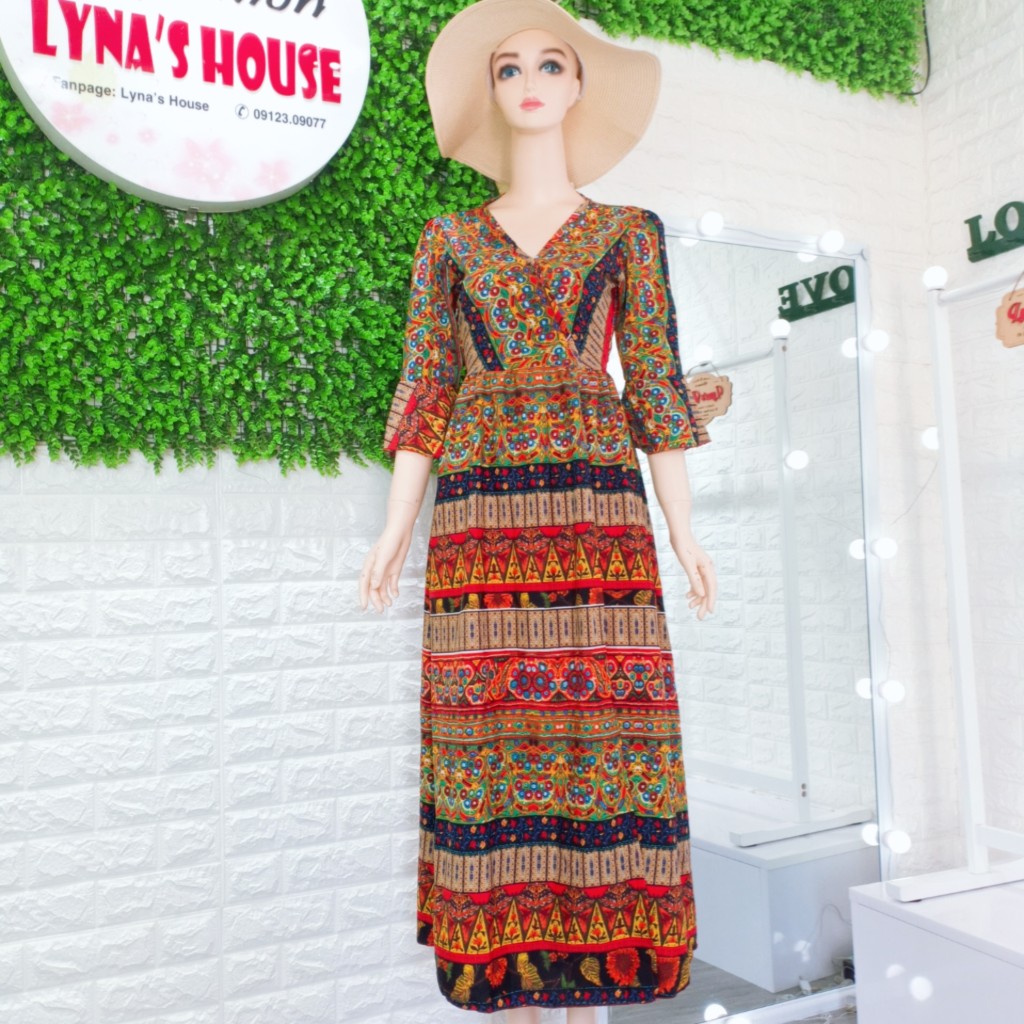 Đầm Maxi Thổ Cẩm Đi Biển Chất Lụa Mango Đẹp LH69