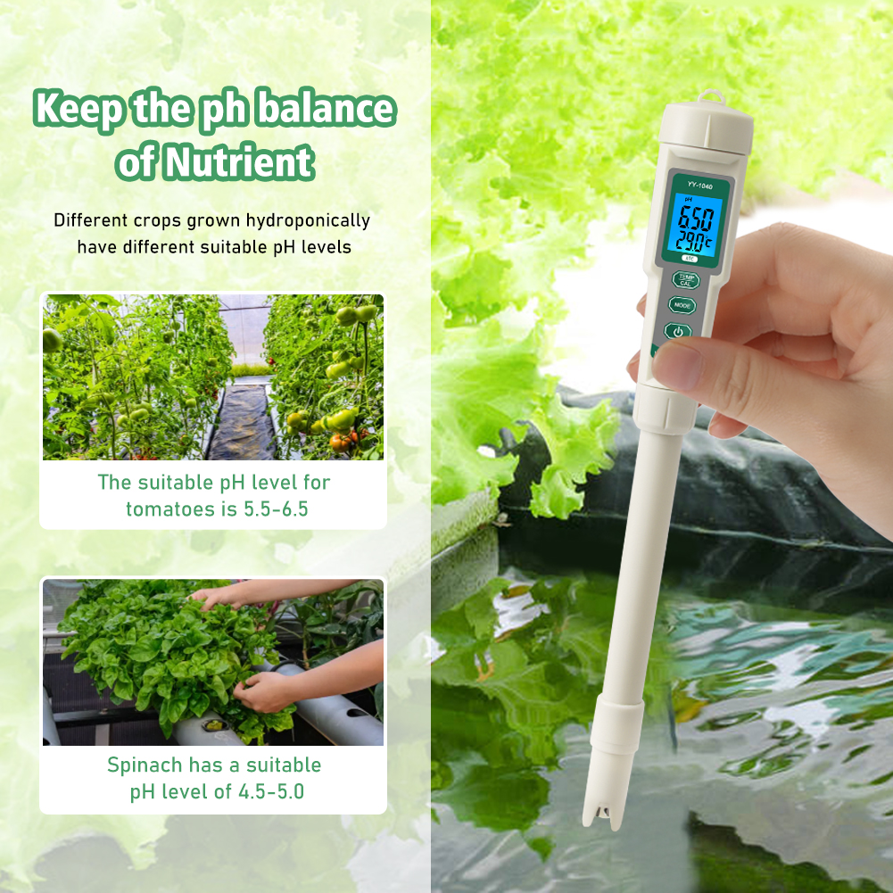 yieryi ph Meter Hydroponic Tester 4 in 1 PH/TDS/EC/Temperature Meter Water Quality Teste Waterproof EC TDS Meter for Vegetable Farming,Drinking Water