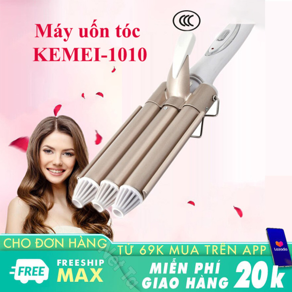 Máy uốn tóc đa năng Kemei-1010 ba trục uốn chuyên nghiệp, chuyên dùng uốn cong tóc hay uốn xoăn, uốn lọn, gợn sóng, uốn cụp đuôi thích hợp sử dụng gia đình và salon cao cấp