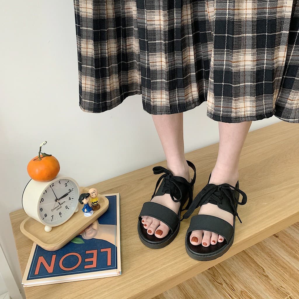 Sandal Nữ Quai Ngang Dây Buộc Đen Mới 2020, Sandal Nữ Trẻ Trung Xinh Xắn Giảm Giá Cực Sốc