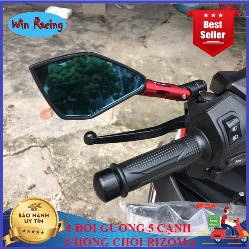 Gương chiếu hậu 5 cạnh rizoma gắn xe máy màu ĐỎ (dòng cao cấp) kiếng trái