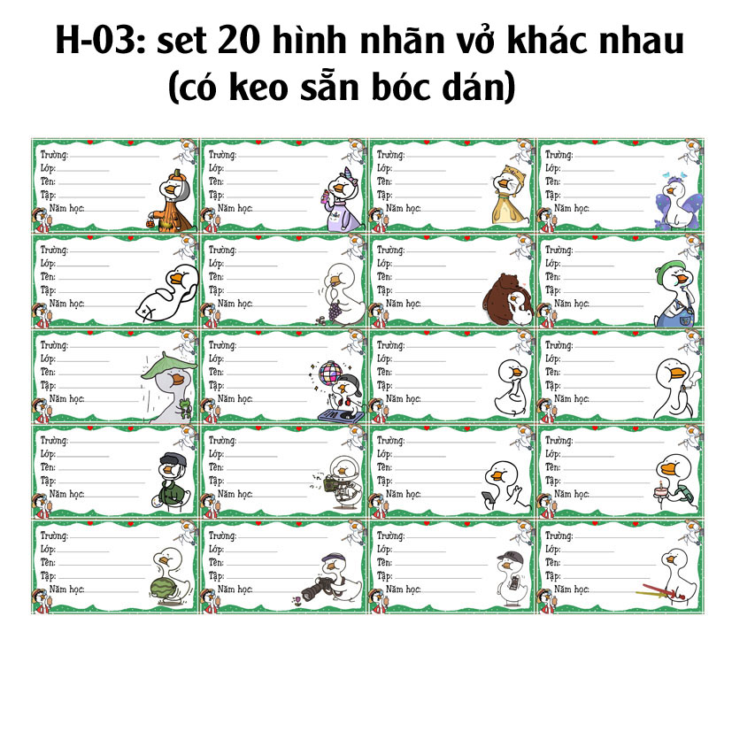 Nhãn vở Meme hình con vịt - Nhãn dán Meme hình con vịt( set 20 nhãn vở)