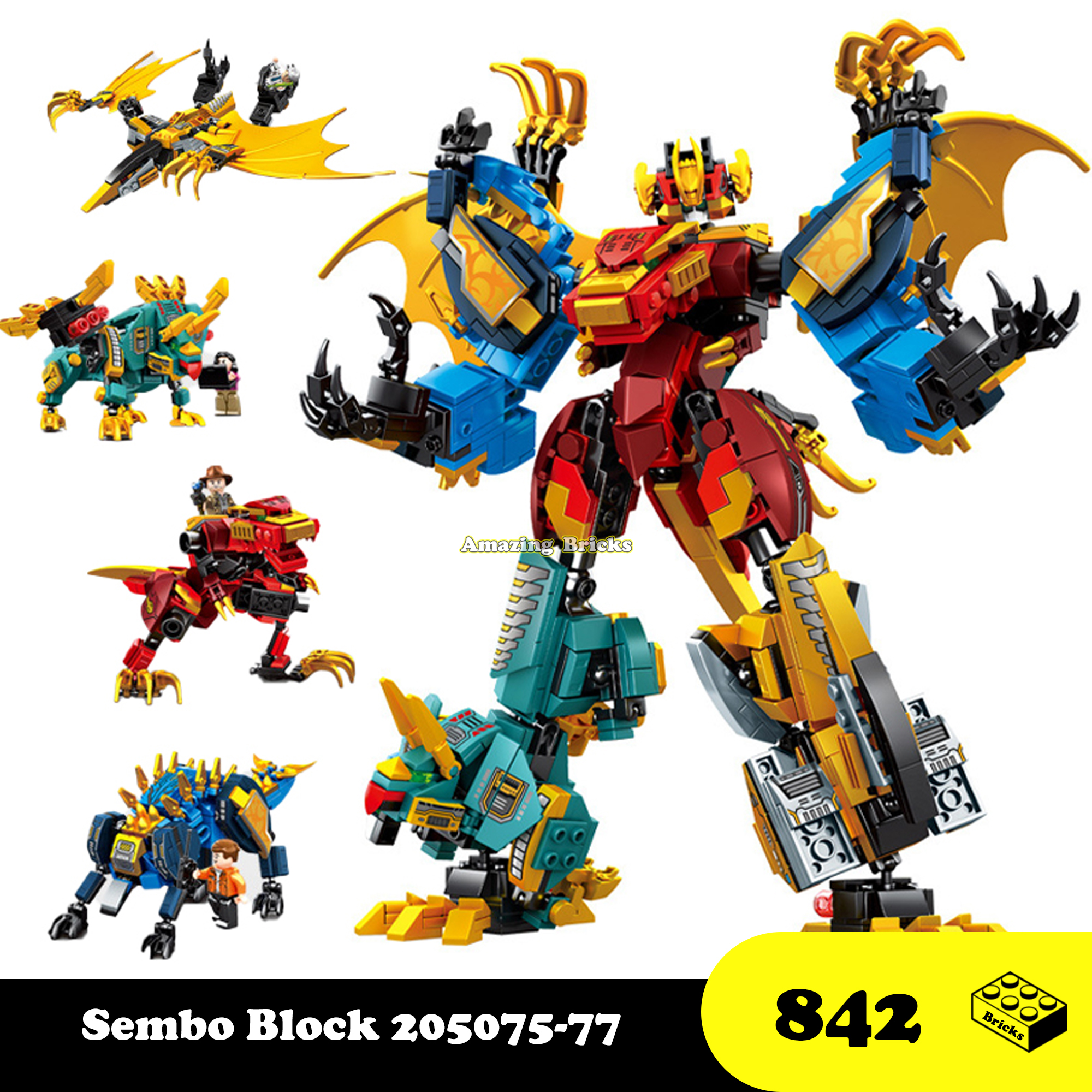 Đồ chơi Lắp ráp Robot Khủng long cổ đại bộ 4 hộp Sembo Block 205074-77 Dinosaur Xếp hình thông minh [842 Mảnh ghép]