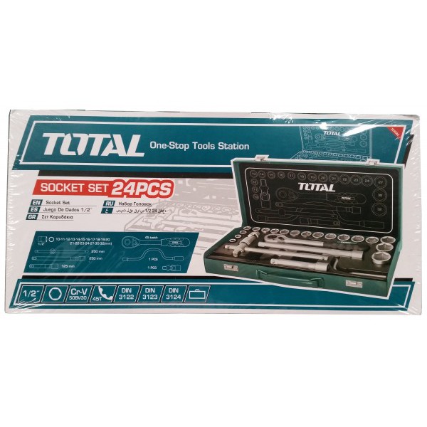 ĐỒ NGHỀ TOTAL Bộ 24 cái socket (1/2 inch) & cần 2 chiều THT141253