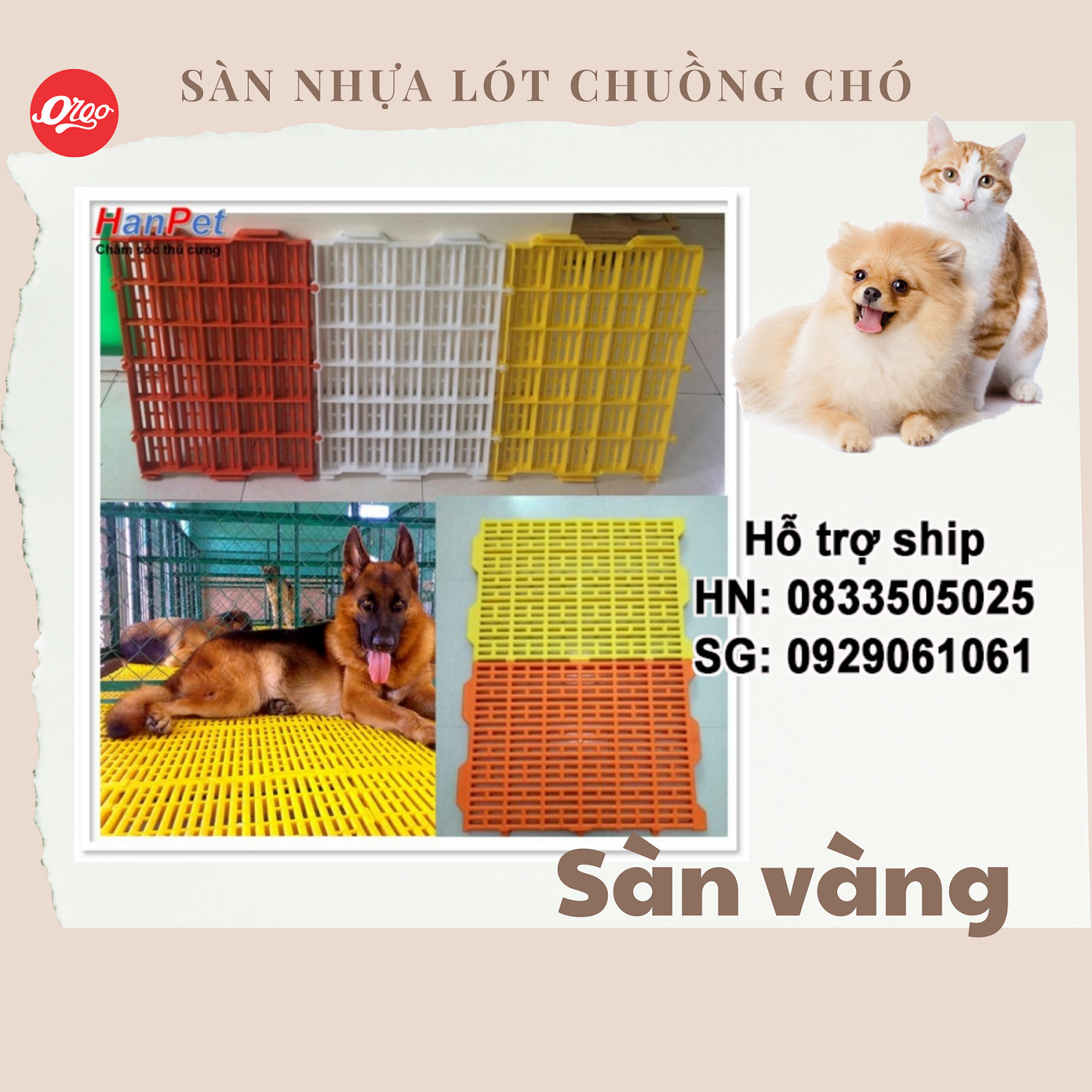 Orgo - Sàn nhựa vàng lót chuồng Tấm lót sàn ( loại dày nặng 1,4kg) tấm nhựa lót sàn chó mèo