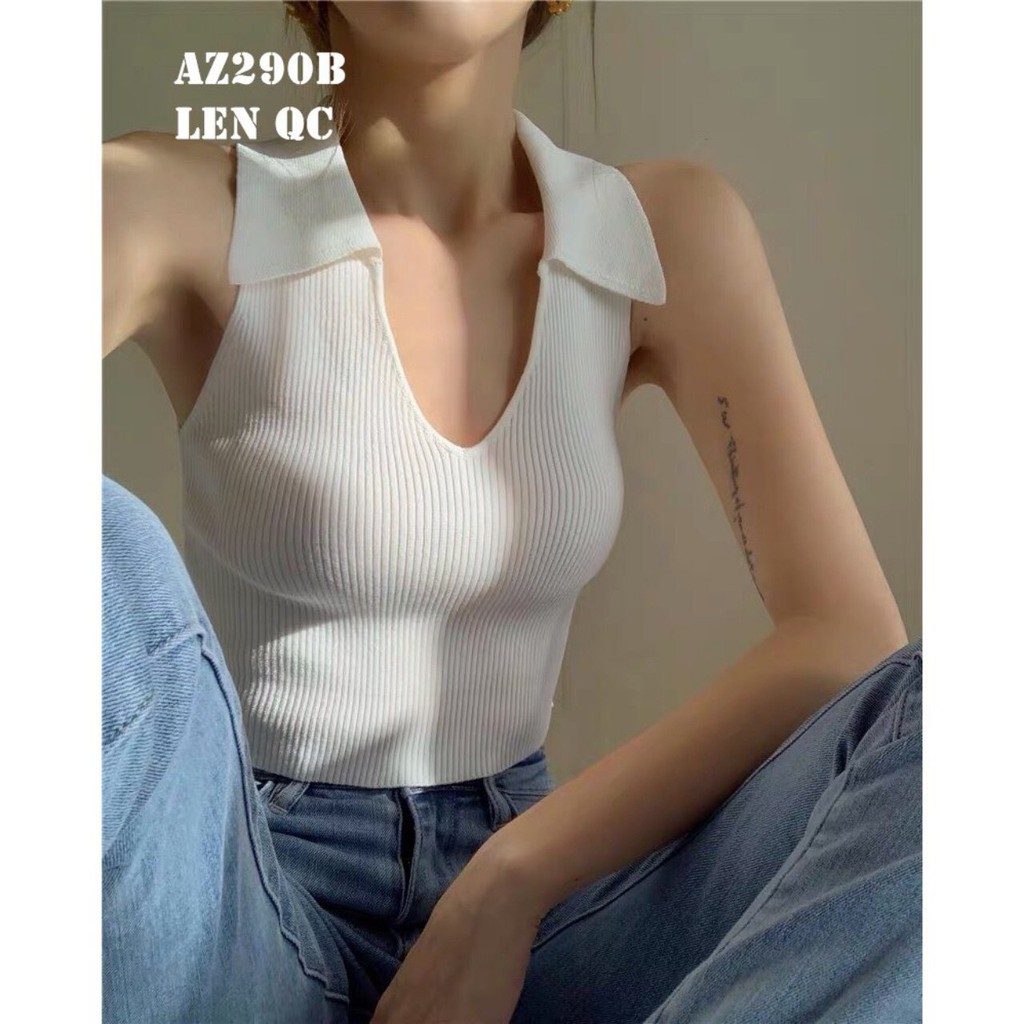 Áo Croptop Kiểu Không Tay Cổ Bẽ Fom Áo Ba Lỗ Chất Thun Gân Co Giãn Phong Cách Hàn Quốc