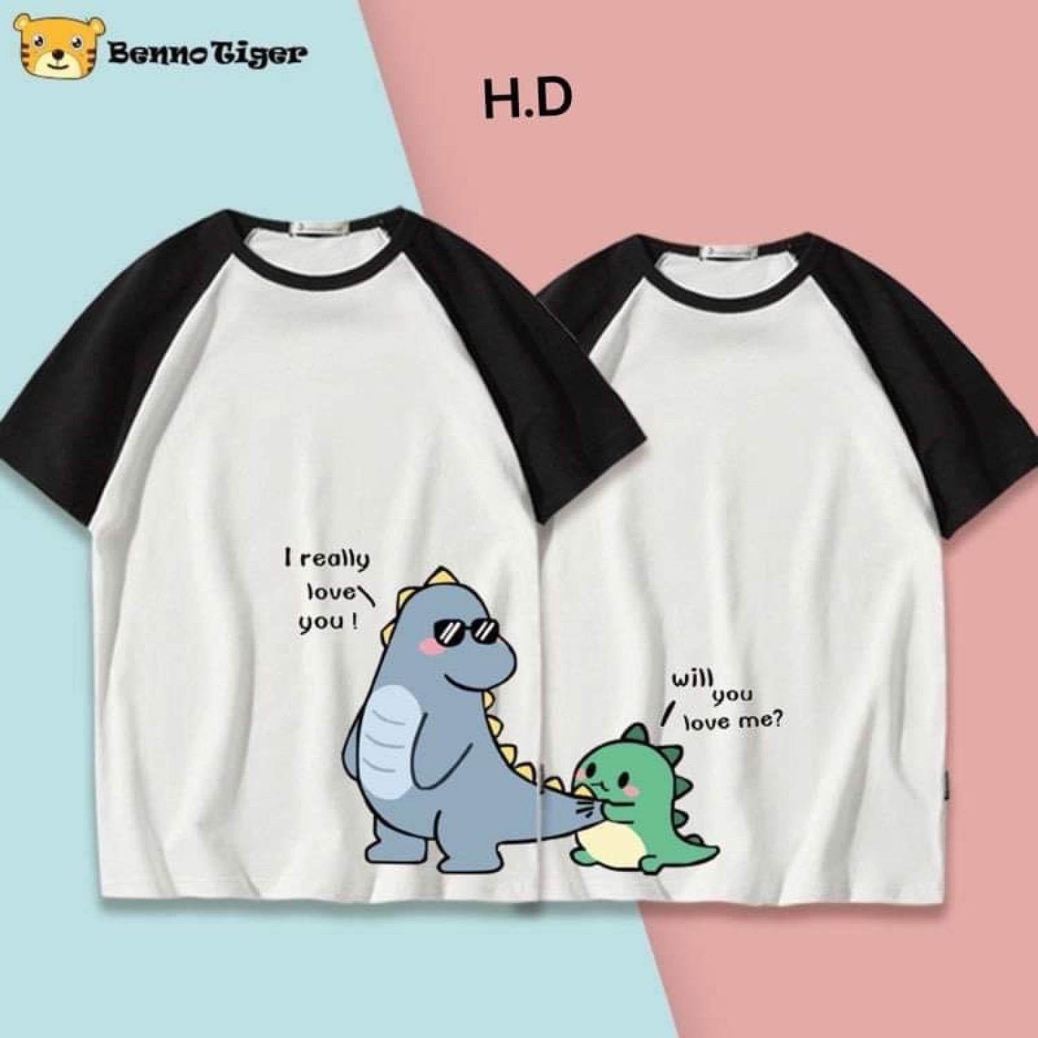 Sét áo thun đôi japlang khủng Long bám đuôi