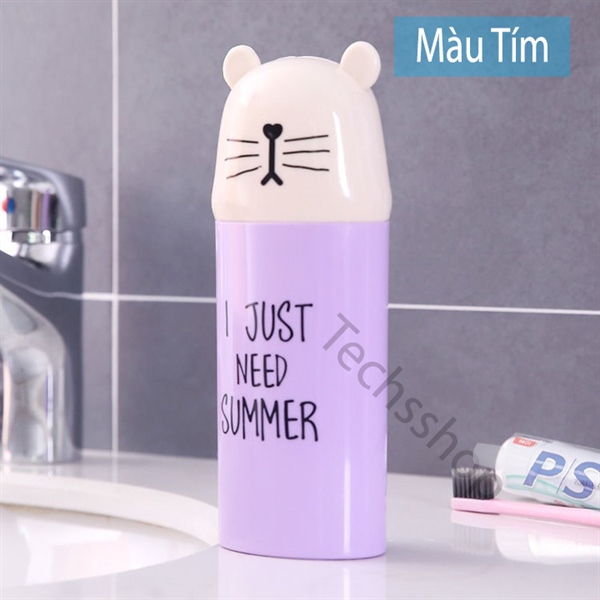 Cốc đựng bàn chải, kem đánh răng hình mèo dành cho đi công tác dã ngoại - Hộp đựng bàn chải kem đánh răng du lịch - Hộp đựng dụng cụ vệ sinh cá nhân